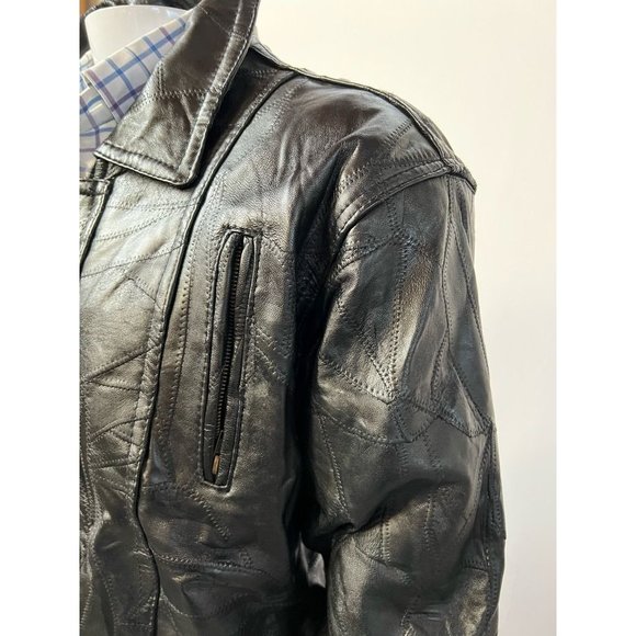 Vintage Maxam Mens Leather Jacket Black Grain Lambskin Zipped Pockets Collared L - Picture 3 of 12